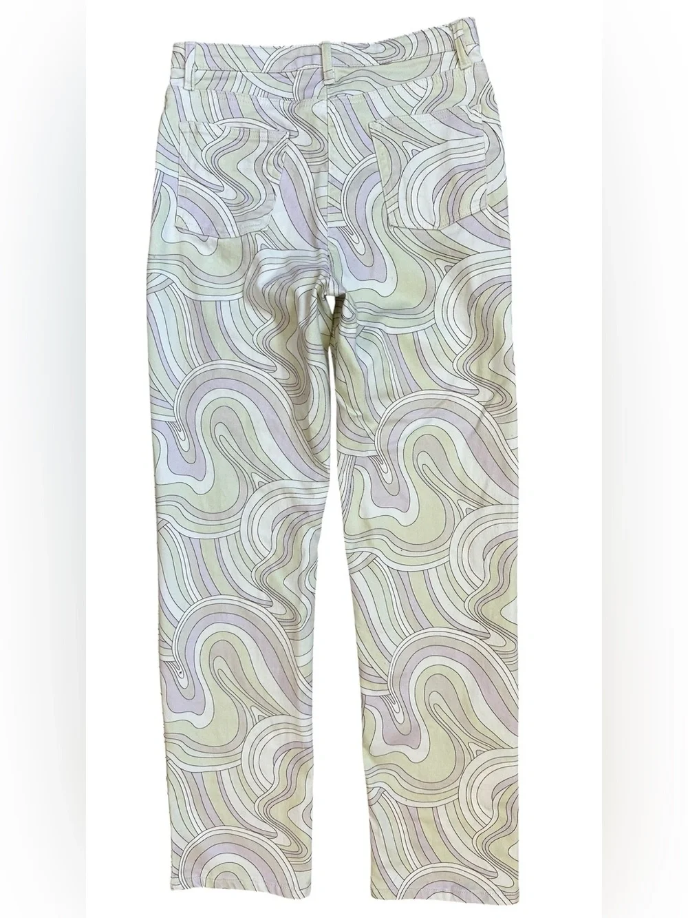 Aritzia Wilfred Free Pastel Green Purple White Swirl Print Melina Jeans Size 6 - Picture 7 of 8